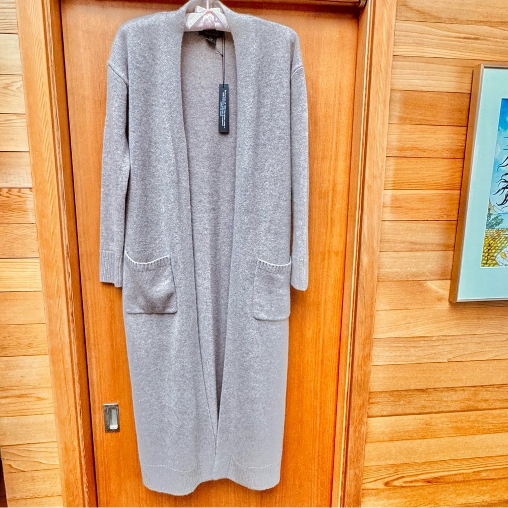 2-Ply Cashmere Long Cardigan Duster with Pockets & Slits
